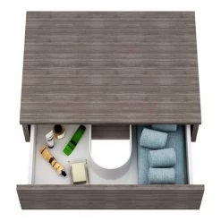 Brooklyn Floating Basin Shelf with Drawer - Grey Avola - 600mm inc. Round Basin -Vanity Units Sales Store BCTGA6B4 d2 460