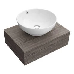 Brooklyn Floating Basin Shelf with Drawer - Grey Avola - 600mm inc. Round Basin