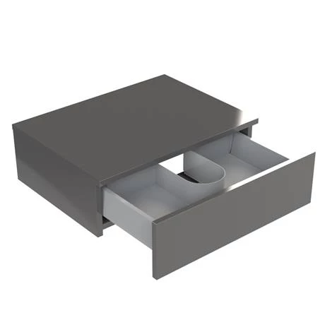 Brooklyn Wall Hung Countertop Basin Shelf with Drawer - Gloss Grey - 600 x 450mm 2 Brooklyn Wall Hung Countertop Basin Shelf with Drawer - Gloss Grey - 600 x 450mm - Image 2