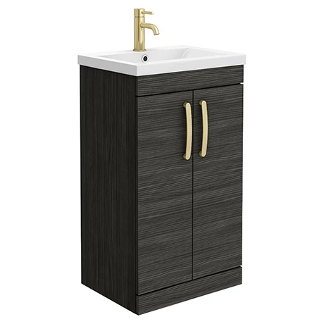 Brooklyn 500mm Black Vanity Unit with Brushed Brass Handles 1 Brooklyn 500mm Black Vanity Unit with Brushed Brass Handles