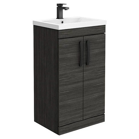 Brooklyn Black Vanity Unit - 500mm Wide with Matt Black Handles 1 Brooklyn Black Vanity Unit - 500mm Wide with Matt Black Handles