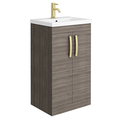 Brooklyn 500mm Grey Avola Vanity Unit with Brushed Brass Handles 1 Brooklyn 500mm Grey Avola Vanity Unit with Brushed Brass Handles