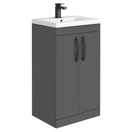 Brooklyn Gloss Grey Vanity Unit - 500mm Wide with Matt Black Handles 1 Brooklyn Gloss Grey Vanity Unit - 500mm Wide with Matt Black Handles