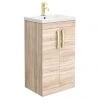 Brooklyn 500mm Natural Oak Vanity Unit with Brushed Brass Handles
