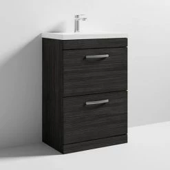 Brooklyn 600 Black Floor Standing 2 Drawer Vanity Unit with Thin-Edge Basin 7 Brooklyn 600 Black Floor Standing 2 Drawer Vanity Unit with Thin-Edge Basin -Vanity Units Sales Store BFS62DBLKTE d3 460