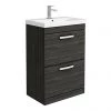Brooklyn 600 Black Floor Standing 2 Drawer Vanity Unit with Thin-Edge Basin