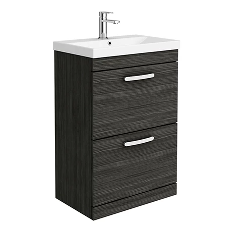 Brooklyn 600 Black Floor Standing 2 Drawer Vanity Unit with Thin-Edge Basin 1 Brooklyn 600 Black Floor Standing 2 Drawer Vanity Unit with Thin-Edge Basin