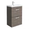 Brooklyn 600 Grey Avola Floor Standing 2 Drawer Vanity Unit with Thin-Edge Basin