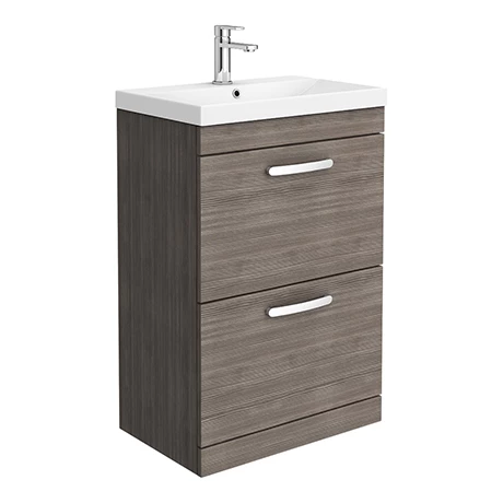 Brooklyn 600 Grey Avola Floor Standing 2 Drawer Vanity Unit with Thin-Edge Basin 1 Brooklyn 600 Grey Avola Floor Standing 2 Drawer Vanity Unit with Thin-Edge Basin
