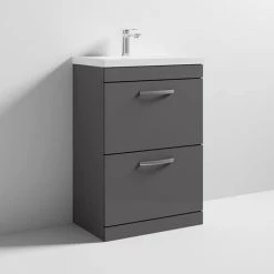 Brooklyn 600 Gloss Grey Floor Standing 2 Drawer Vanity Unit with Thin-Edge Basin -Vanity Units Sales Store BFS62DGGTE d3 460