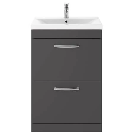 Brooklyn 600mm Gloss Grey Vanity Unit - Floor Standing 2 Drawer Unit 4 Brooklyn 600mm Gloss Grey Vanity Unit - Floor Standing 2 Drawer Unit - Image 4