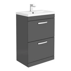 Brooklyn 600mm Gloss Grey Vanity Unit - Floor Standing 2 Drawer Unit