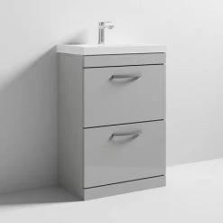 Brooklyn 600 Grey Mist Floor Standing 2 Drawer Vanity Unit with Thin-Edge Basin -Vanity Units Sales Store BFS62DGMTE d2 460