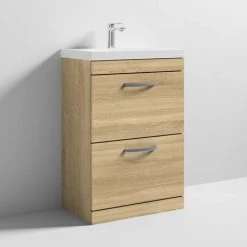 Brooklyn 600 Natural Oak Floor Standing 2 Drawer Vanity Unit with Thin-Edge Basin 7 Brooklyn 600 Natural Oak Floor Standing 2 Drawer Vanity Unit with Thin-Edge Basin -Vanity Units Sales Store BFS62DOAKTE d3 460