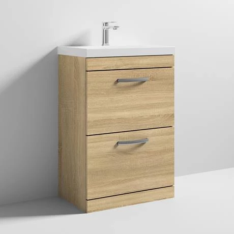 Brooklyn 600 Natural Oak Floor Standing 2 Drawer Vanity Unit with Thin-Edge Basin 4 Brooklyn 600 Natural Oak Floor Standing 2 Drawer Vanity Unit with Thin-Edge Basin - Image 4