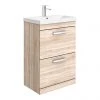 Brooklyn 600 Natural Oak Floor Standing 2 Drawer Vanity Unit with Thin-Edge Basin