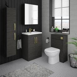 Brooklyn 600mm Black Vanity Unit with Brushed Brass Handles -Vanity Units Sales Store BFS6BLK BB d3 460