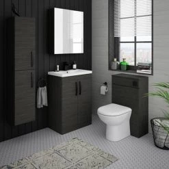 Brooklyn Black Vanity Unit - 600mm Wide with Matt Black Handles -Vanity Units Sales Store BFS6BLK MB d4 460