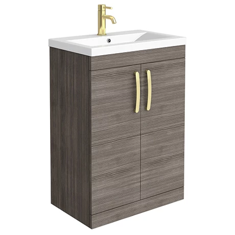 Brooklyn 600mm Grey Avola Vanity Unit with Brushed Brass Handles 1 Brooklyn 600mm Grey Avola Vanity Unit with Brushed Brass Handles