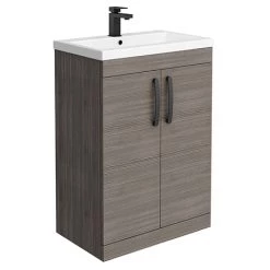 Brooklyn Grey Avola Vanity Unit - 600mm Wide with Matt Black Handles