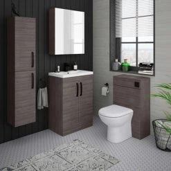 Brooklyn Grey Avola Vanity Unit - 600mm Wide with Matt Black Handles -Vanity Units Sales Store BFS6GA MB d4 460