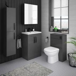 Brooklyn Gloss Grey Vanity Unit - 600mm Wide with Matt Black Handles -Vanity Units Sales Store BFS6GG MB d4 460