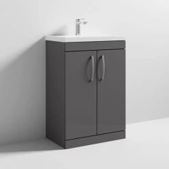 Brooklyn 600 Gloss Grey Floor Standing Vanity Unit with Thin-Edge Basin 9 Brooklyn 600 Gloss Grey Floor Standing Vanity Unit with Thin-Edge Basin -Vanity Units Sales Store BFS6GGTE d3 460