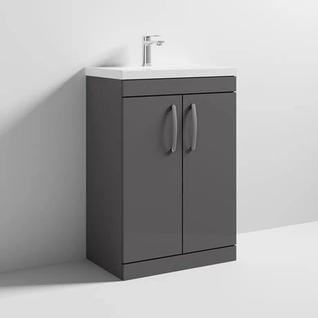Brooklyn 600 Gloss Grey Floor Standing Vanity Unit with Thin-Edge Basin 4 Brooklyn 600 Gloss Grey Floor Standing Vanity Unit with Thin-Edge Basin - Image 4