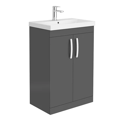 Brooklyn 600 Gloss Grey Floor Standing Vanity Unit with Thin-Edge Basin 1 Brooklyn 600 Gloss Grey Floor Standing Vanity Unit with Thin-Edge Basin