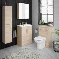 Brooklyn 600mm Natural Oak Vanity Unit with Brushed Brass Handles -Vanity Units Sales Store BFS6N BB d4 460