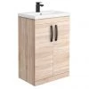 Brooklyn Natural Oak Vanity Unit - 600mm Wide with Matt Black Handles
