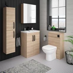 Brooklyn Natural Oak Vanity Unit - 600mm Wide with Matt Black Handles -Vanity Units Sales Store BFS6N MB d3 460