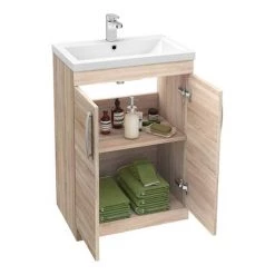 Brooklyn 600mm Natural Oak Vanity Unit - Floor Standing 2 Door Unit -Vanity Units Sales Store BFS6N d1 460