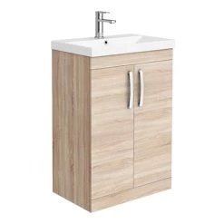 Brooklyn 600 Natural Oak Floor Standing Vanity Unit with Thin-Edge Basin