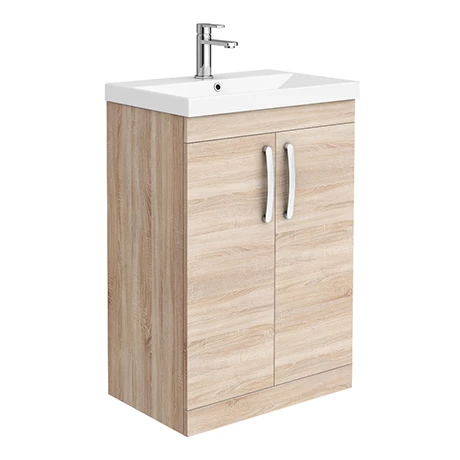 Brooklyn 600 Natural Oak Floor Standing Vanity Unit with Thin-Edge Basin 1 Brooklyn 600 Natural Oak Floor Standing Vanity Unit with Thin-Edge Basin