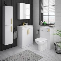 Brooklyn 600mm Gloss White Vanity Unit with Brushed Brass Handles 7 Brooklyn 600mm Gloss White Vanity Unit with Brushed Brass Handles -Vanity Units Sales Store BFS6WHT BB d3 460