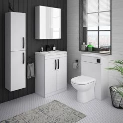 Brooklyn Gloss White Vanity Unit - 600mm Wide with Matt Black Handles -Vanity Units Sales Store BFS6WHT MB d4 460