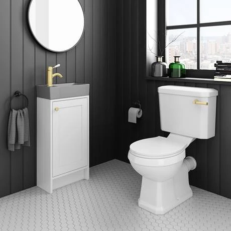 Bromley White Cloakroom Vanity Unit (incl. Grey Basin + Brushed Brass Handle) 2 Bromley White Cloakroom Vanity Unit (incl. Grey Basin + Brushed Brass Handle) - Image 2