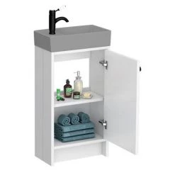 Bromley White Cloakroom Vanity Unit (incl. Grey Basin + Matt Black Handle) -Vanity Units Sales Store BR4WHTMBG d5 460