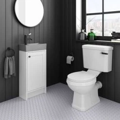 Bromley White Cloakroom Vanity Unit (incl. Grey Basin + Matt Black Handle) -Vanity Units Sales Store BR4WHTMBG d6 460