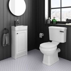 Bromley Traditional White Cloakroom Vanity Unit (incl. Matt Black Handle) -Vanity Units Sales Store BR4WHTMB d2 460