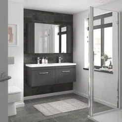 Brooklyn 1205mm Gloss Grey Wall Hung 2 Drawer Double Basin Vanity Unit 8 Brooklyn 1205mm Gloss Grey Wall Hung 2 Drawer Double Basin Vanity Unit -Vanity Units Sales Store BWH12G1D d2 460
