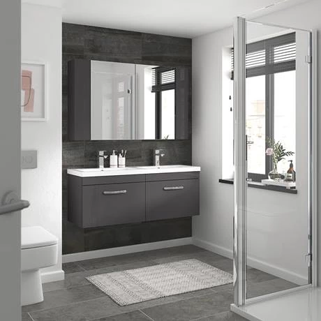 Brooklyn 1205mm Gloss Grey Wall Hung 2 Drawer Double Basin Vanity Unit 3 Brooklyn 1205mm Gloss Grey Wall Hung 2 Drawer Double Basin Vanity Unit - Image 3