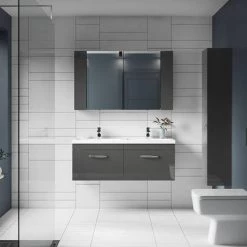 Brooklyn 1205mm Gloss Grey Wall Hung 2 Drawer Double Basin Vanity Unit 10 Brooklyn 1205mm Gloss Grey Wall Hung 2 Drawer Double Basin Vanity Unit -Vanity Units Sales Store BWH12G1D d4 460