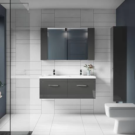 Brooklyn 1205mm Gloss Grey Wall Hung 2 Drawer Double Basin Vanity Unit 5 Brooklyn 1205mm Gloss Grey Wall Hung 2 Drawer Double Basin Vanity Unit - Image 5