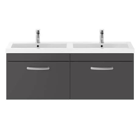 Brooklyn 1205mm Gloss Grey Wall Hung 2 Drawer Double Basin Vanity Unit 6 Brooklyn 1205mm Gloss Grey Wall Hung 2 Drawer Double Basin Vanity Unit - Image 6