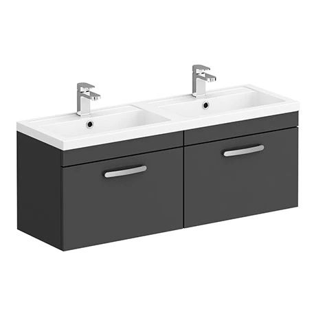 Brooklyn 1205mm Gloss Grey Wall Hung 2 Drawer Double Basin Vanity Unit 1 Brooklyn 1205mm Gloss Grey Wall Hung 2 Drawer Double Basin Vanity Unit