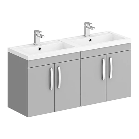 Brooklyn 1205mm Grey Mist Wall Hung 4 Door Double Basin Vanity Unit 1 Brooklyn 1205mm Grey Mist Wall Hung 4 Door Double Basin Vanity Unit