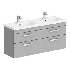 Brooklyn 1205mm Grey Mist Wall Hung 4 Drawer Double Basin Vanity Unit
