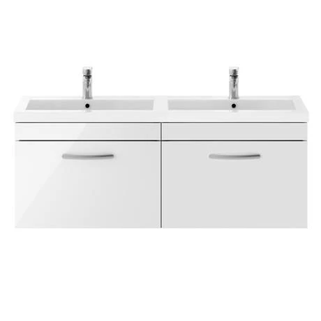 Brooklyn 1205mm Gloss White Wall Hung 2 Drawer Double Basin Vanity Unit 4 Brooklyn 1205mm Gloss White Wall Hung 2 Drawer Double Basin Vanity Unit - Image 4